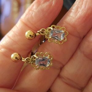 14k gold filled and aquamarine clasp earrings.